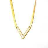 Minimalist Gold V Pendant with White Enamel